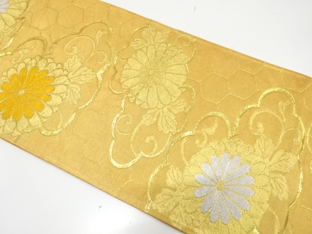 JAPANESE KIMONO / ANTIQUE FUKURO OBI / SILK / WOVEN KIKU ARABESQUE